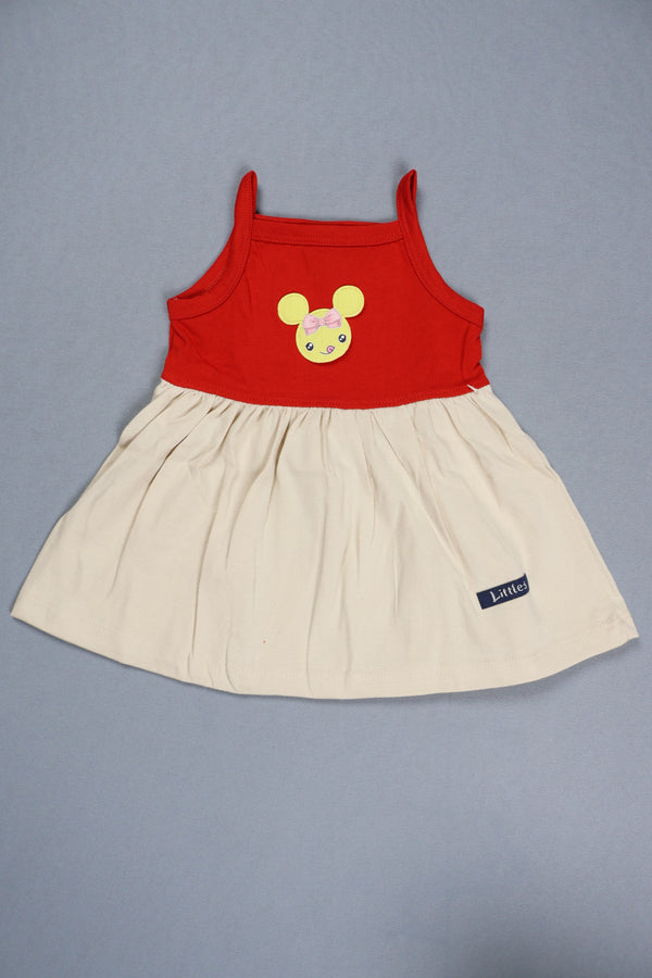 Fyst Premium Cotton Knit Sleeveless Frock for Infants – Red & Cream