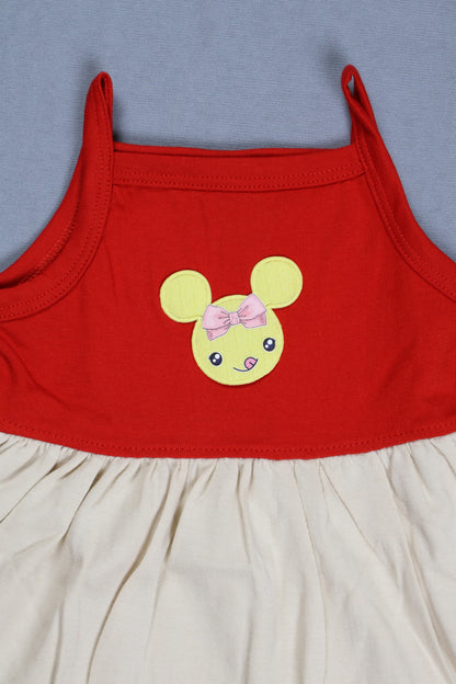 Fyst Premium Cotton Knit Sleeveless Frock for Infants – Red & Cream