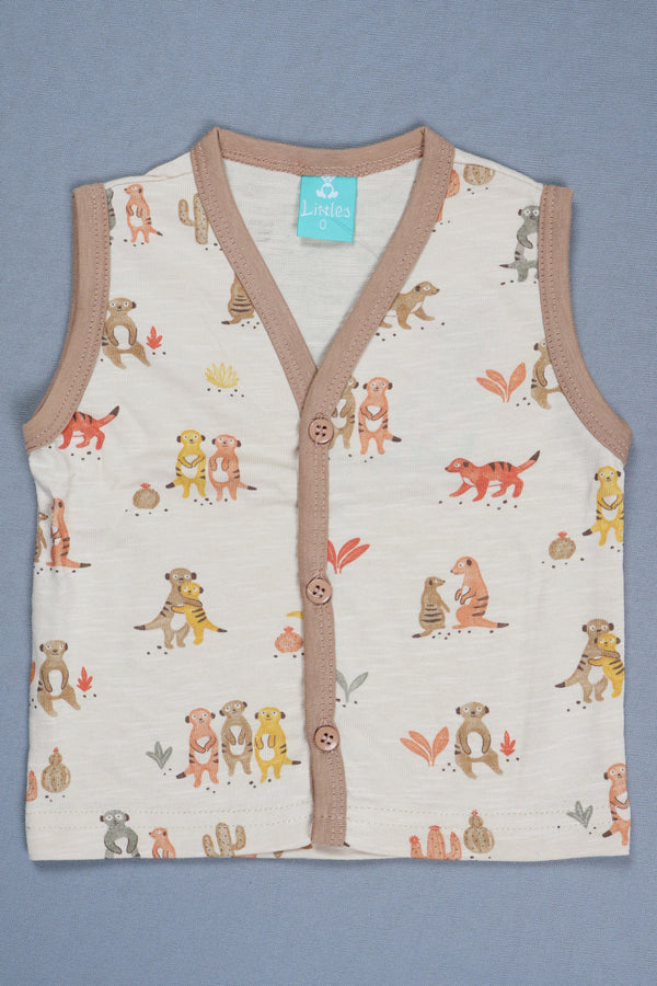 Fyst Premium Cotton Knit Solid Vest & Shorts Set for Boys – Beige