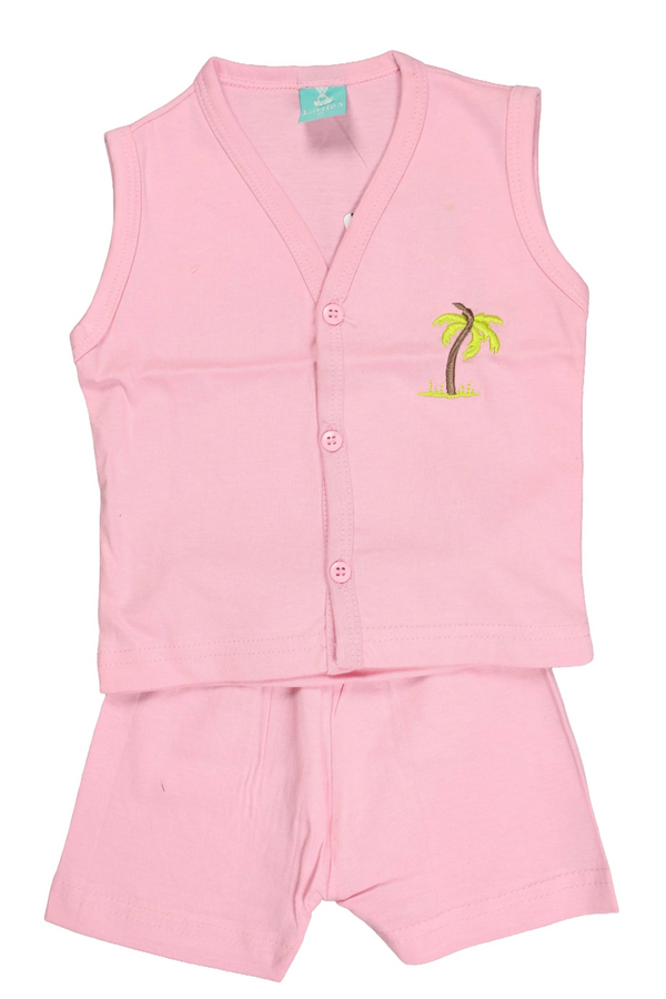 Fyst Premium Cotton Knit Solid Vest & Shorts Set for Boys – Pink
