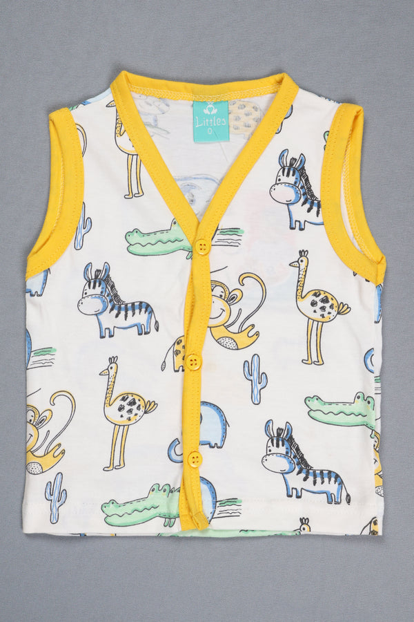 Fyst Premium Cotton Knit Solid Vest & Shorts Set for Boys – White & Yellow