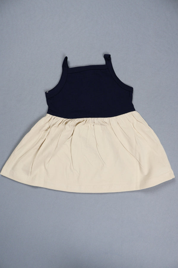 Fyst Premium Cotton Knit Strappy Frock for Infants – Navy & Cream