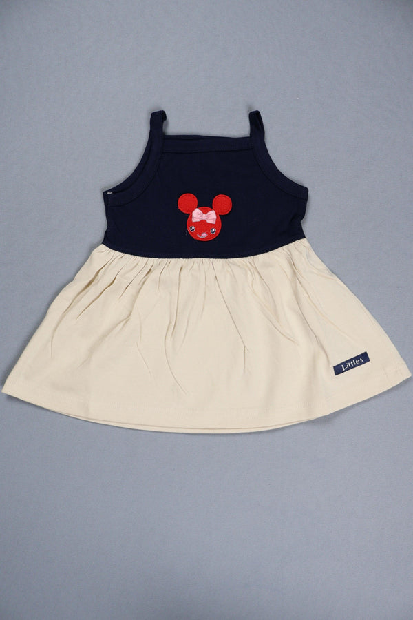 Fyst Premium Cotton Knit Strappy Frock for Infants – Navy & Cream