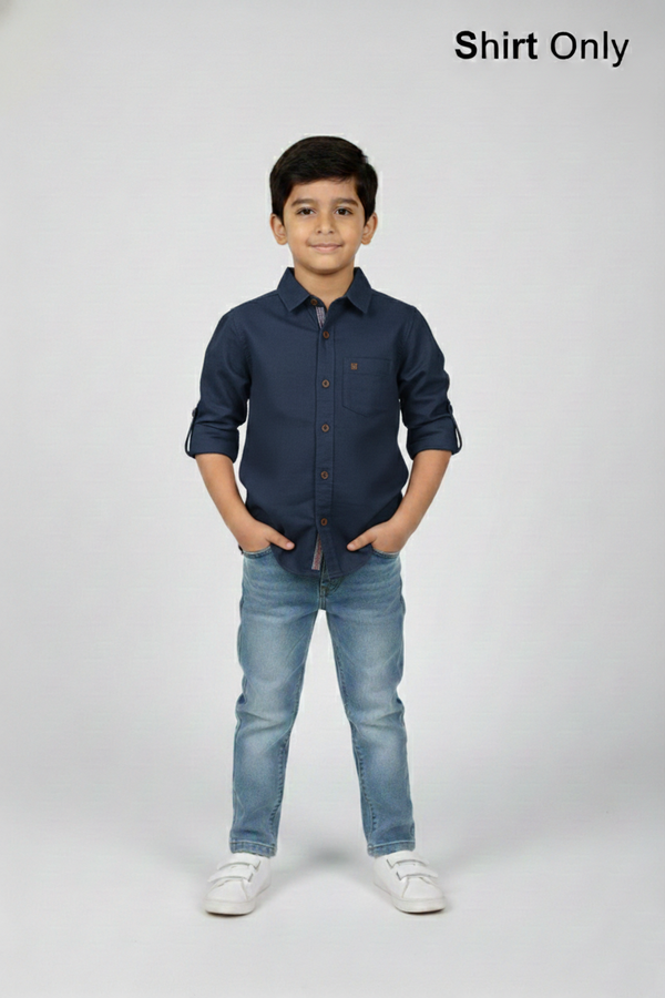 Fyst Premium Cotton Smart Casual Plain Shirt for Boys - Blue