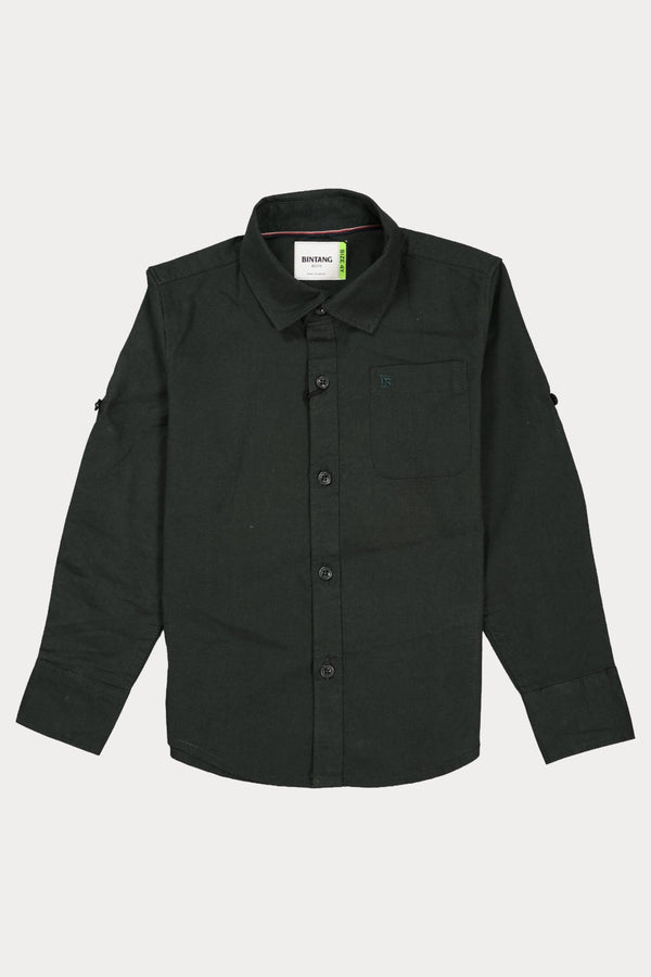 Fyst Premium Cotton Smart Casual Plain Shirt for Boys - Dark Green