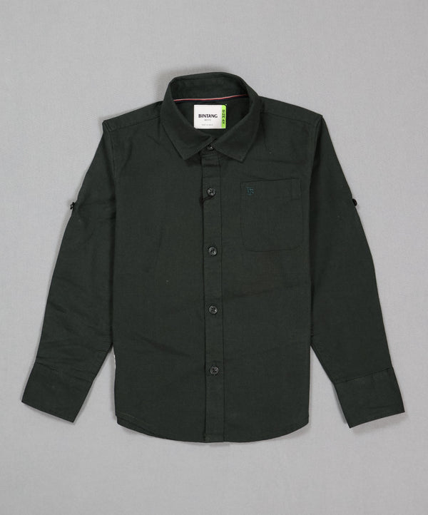 Fyst Premium Cotton Smart Casual Plain Shirt for Boys - Dark Green