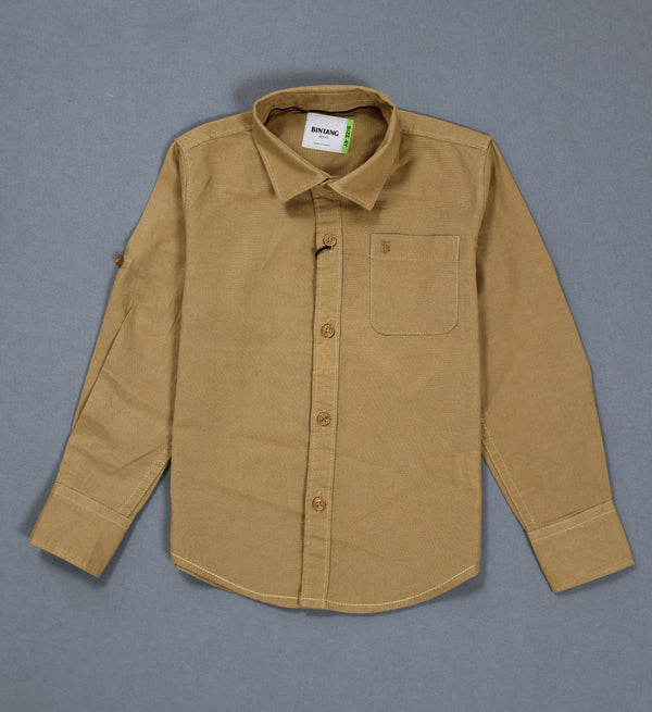 Fyst Premium Cotton Smart Casual Plain Shirt for Boys - Khaki