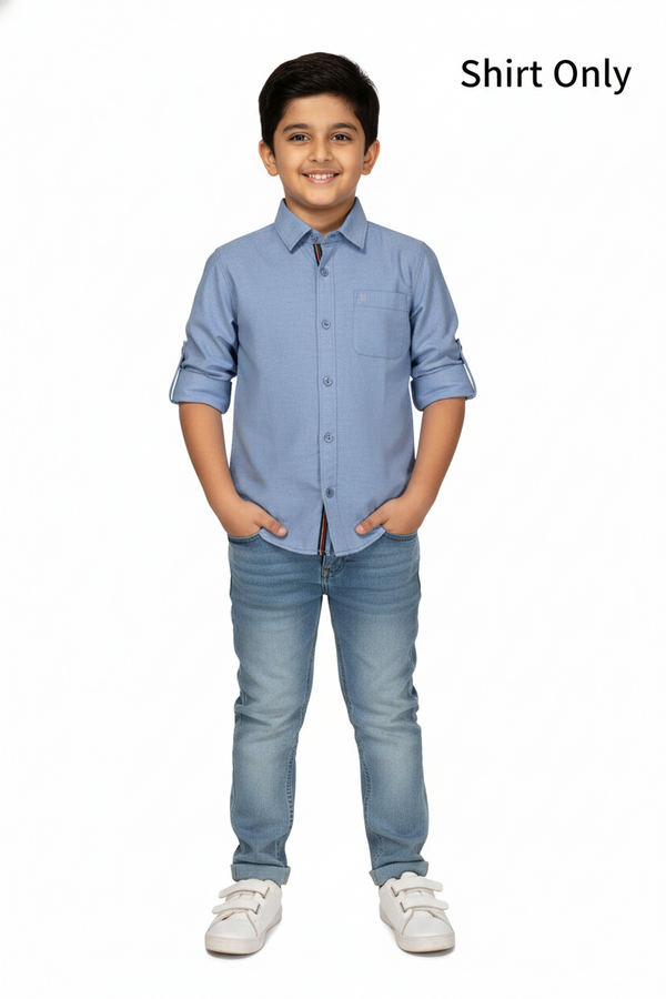 Fyst Premium Cotton Smart Casual Plain Shirt for Boys - Light Blue