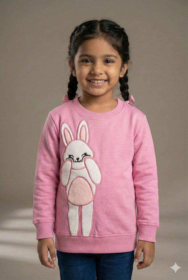 Fyst Premium Graphic Cotton Knit Bunny Print Sweatshirt for Girls – Candy Pink