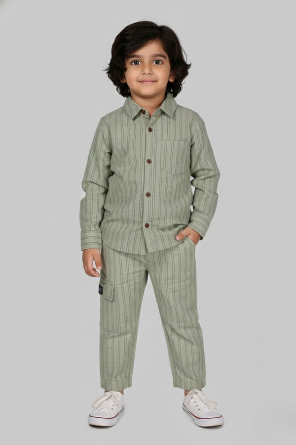 Fyst Premium Striped Linen-Blend Smart Casual Set for Boys – Pista Green