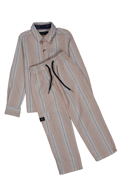 Striped shirt and pants set on a white background