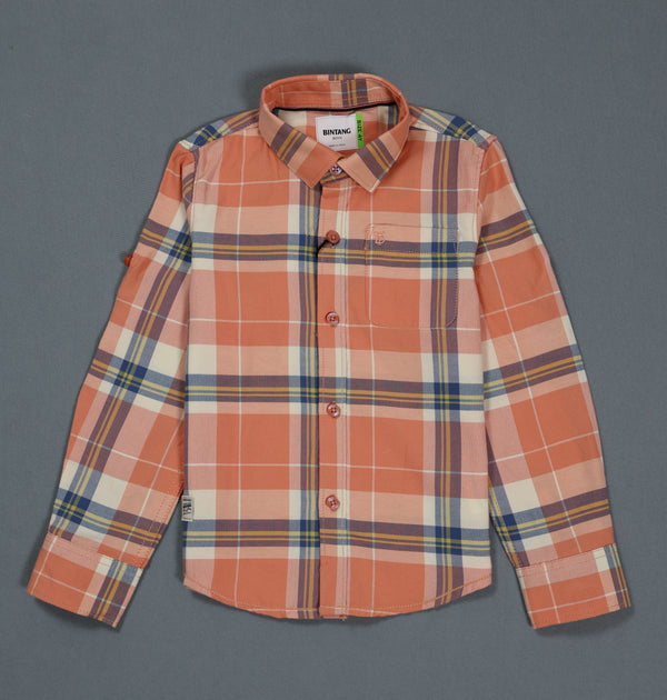 Fyst Premium Sunset Plaid Smart Casual Shirt for Boys – Harvest Orange
