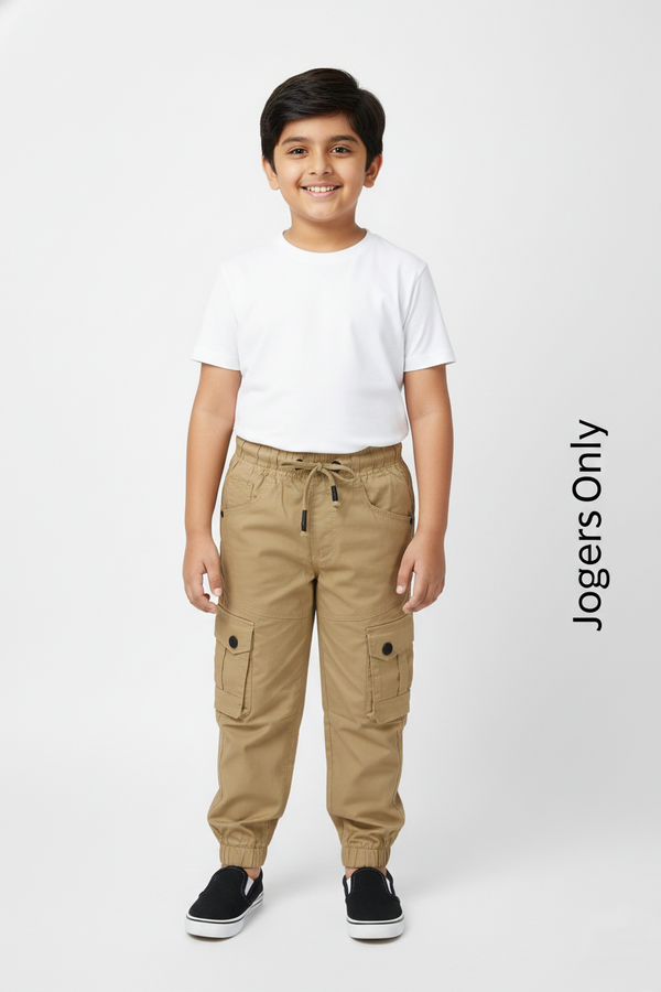 Fyst Soft Cotton Casual Wear Elastic Waist Joggers for Boys - Khaki