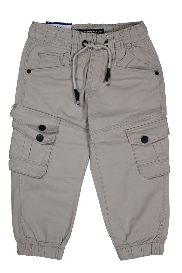 Fyst Soft Cotton Casual Wear Elastic Waist Multi-Pocket Joggers for Boys - Cream