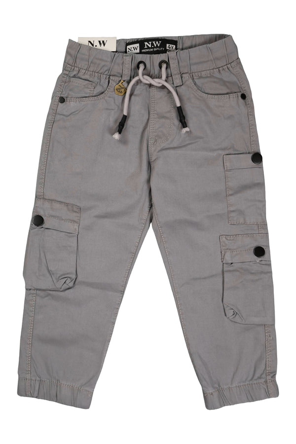 Fyst Soft Cotton Casual Wear Elastic Waist Multi-Pocket Joggers for Boys - Grey