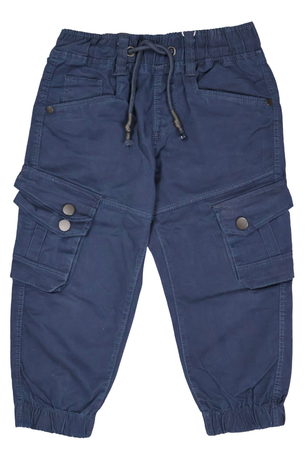 Fyst Soft Cotton Casual Wear Elastic Waist Multi-Pocket Joggers for Boys - Navy Blue