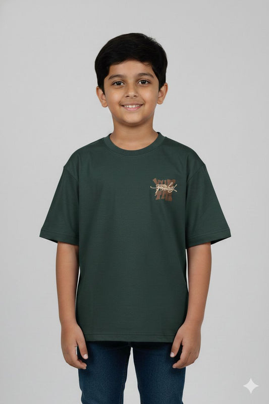 Fyst Cotton Knit Drop Shoulder T-Shirt for Boys - Dark Green